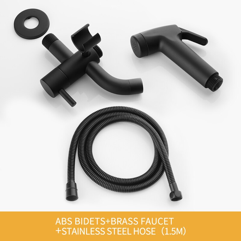 Wc Bidet Sproeier Set Kit Moslim Douche Handheld Zwart Bidet Kraan Bad Tap Handspuit Abs Douchekop Zelfreinigende: With shower hose