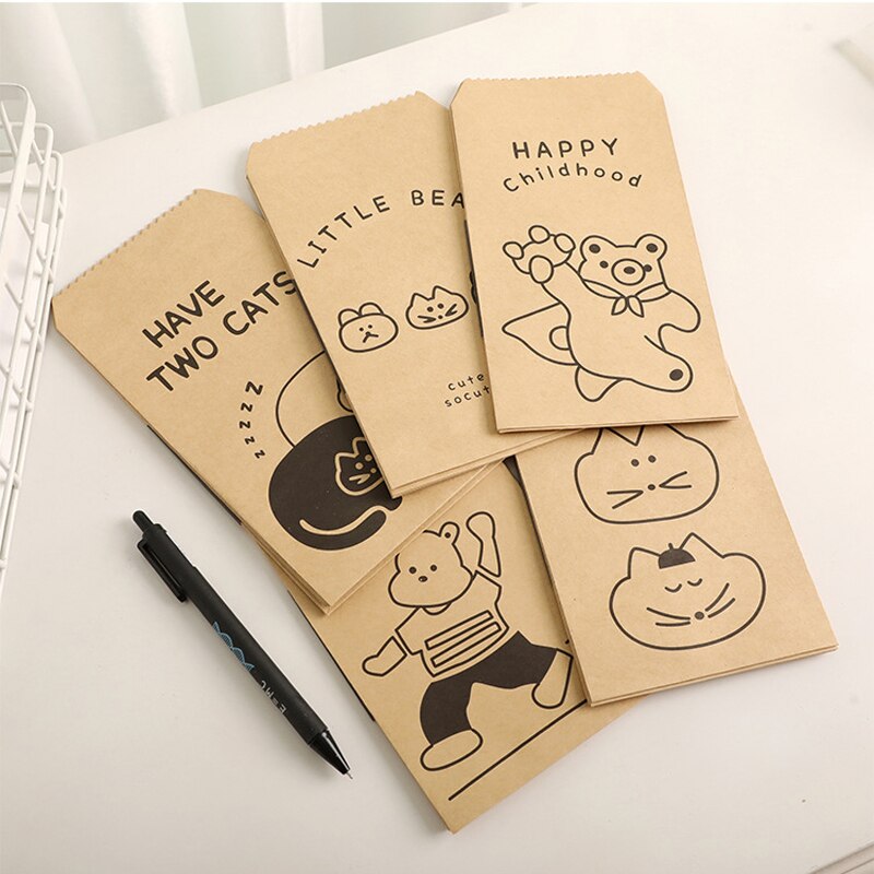 Sobre de papel de dibujos animados, Kawaii, color caqui, tarjetas de felicitación de bendición, carta, sobres de , 20 unids/set por Set