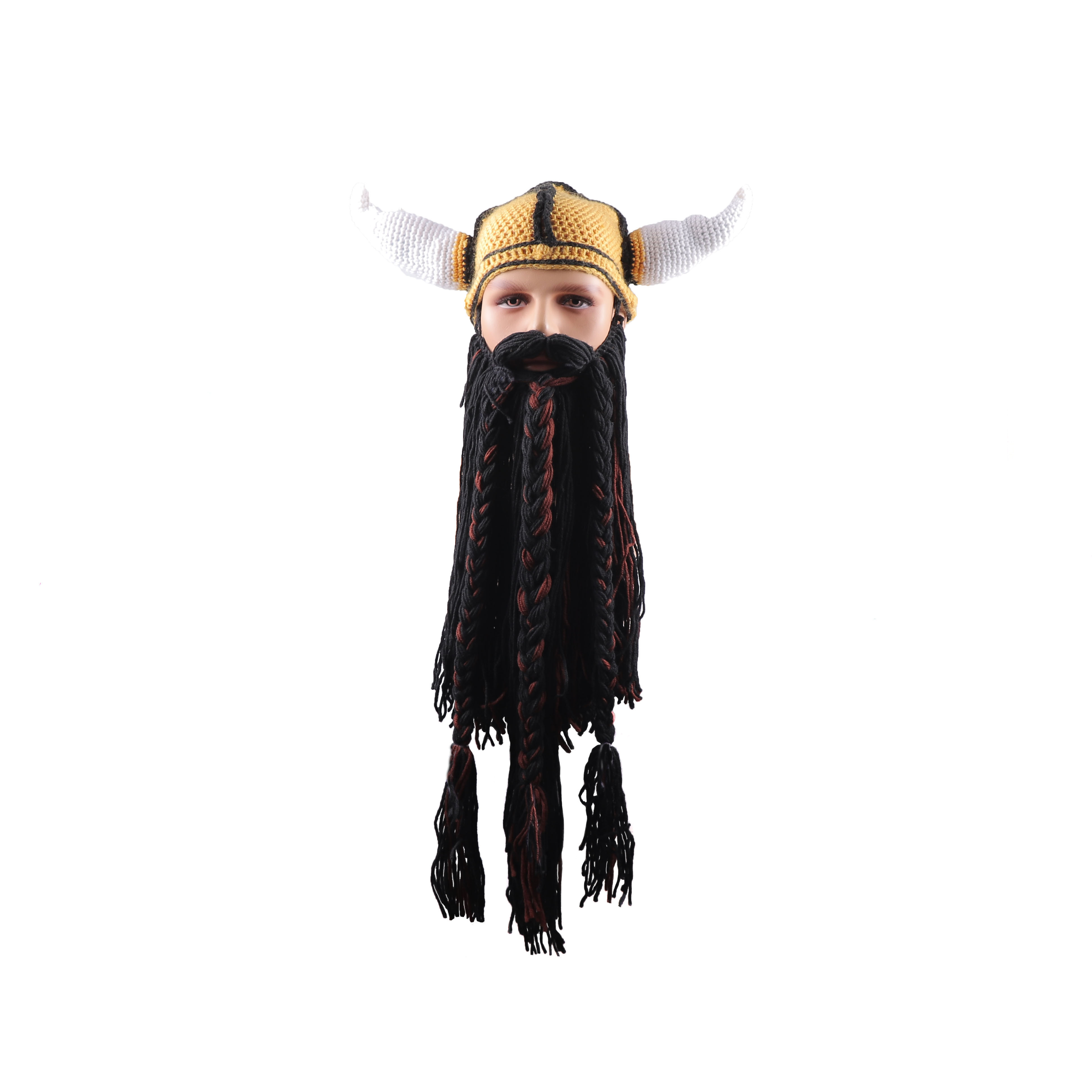 Men's Barbarian Vagabond Viking Beard Beanie Horn Hats Handmade Knitted Winter Warm Caps Funny Halloween Mask Cosplay H9