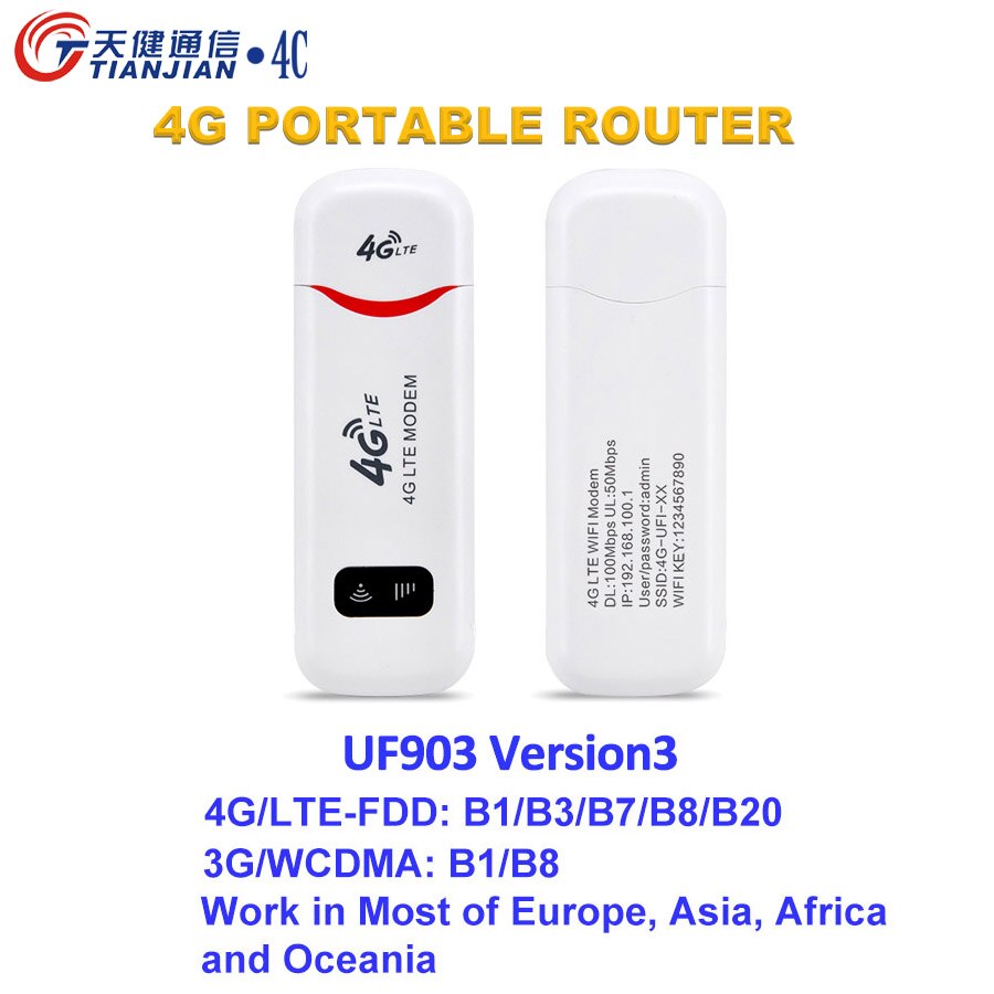 TIANJIE odblokowany router wi-fi LTE 3G/4G modem USB hotspot bezprzewodowy 4G karty Sim adapter WiFi kieszeń sim USB wifi w samochodzie sieci kij: UF903-3