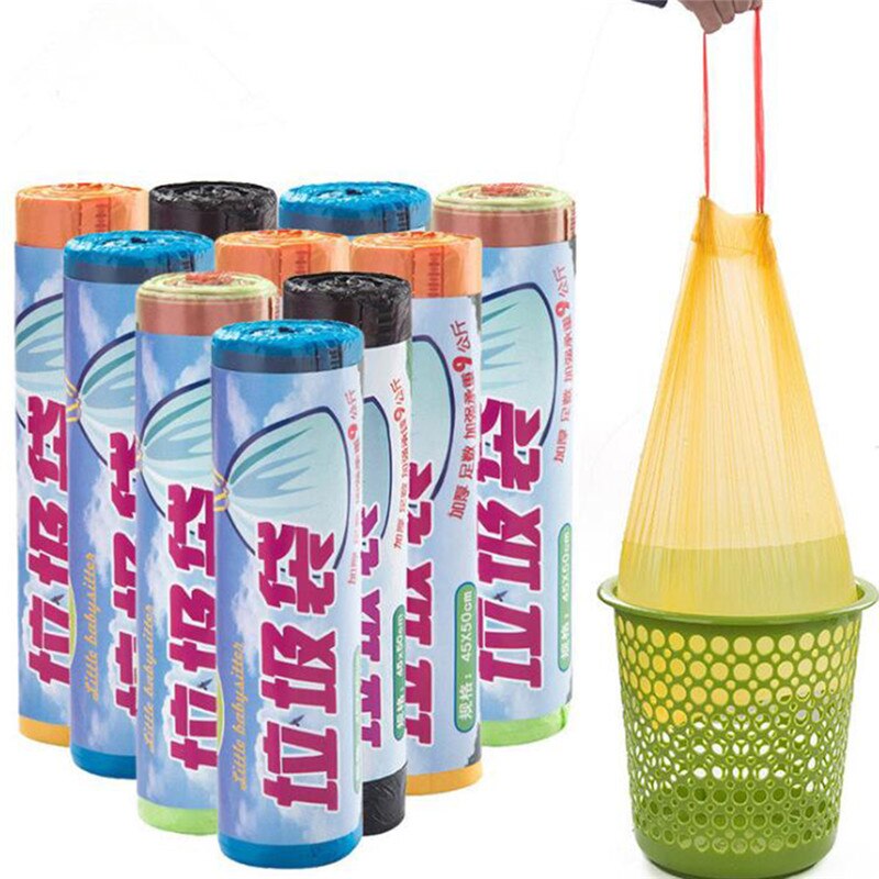 1 Roll Of 15 Multicolor Drawstring Garbage Bags Bathroom Bedroom Office Garbage Bag Sturdy And Durable Multifunctional Bag
