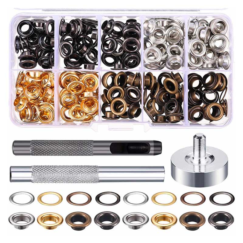 200 st genomföring metall ögla set metall knappar spännen knapphål med brickor för skor läder tyg hantverksverktyg gör-det-själv-kit
