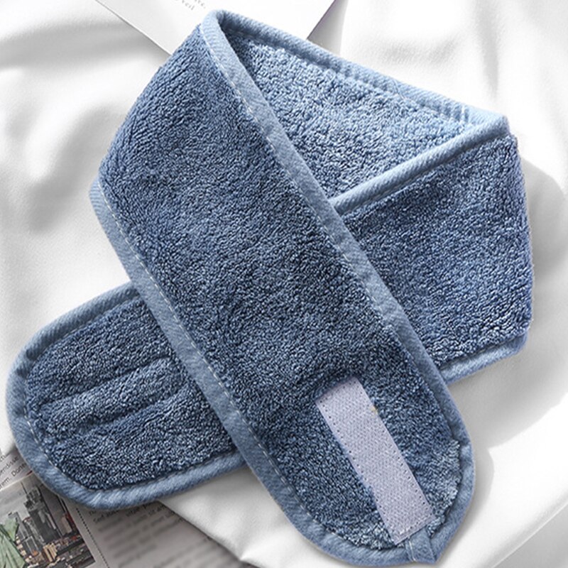 Diadema Facial de algodón para mujer, bandana de Velcro, gorro de ducha para la cabeza, envoltura mágica para el cabello, accesorios para el cabello: Azul