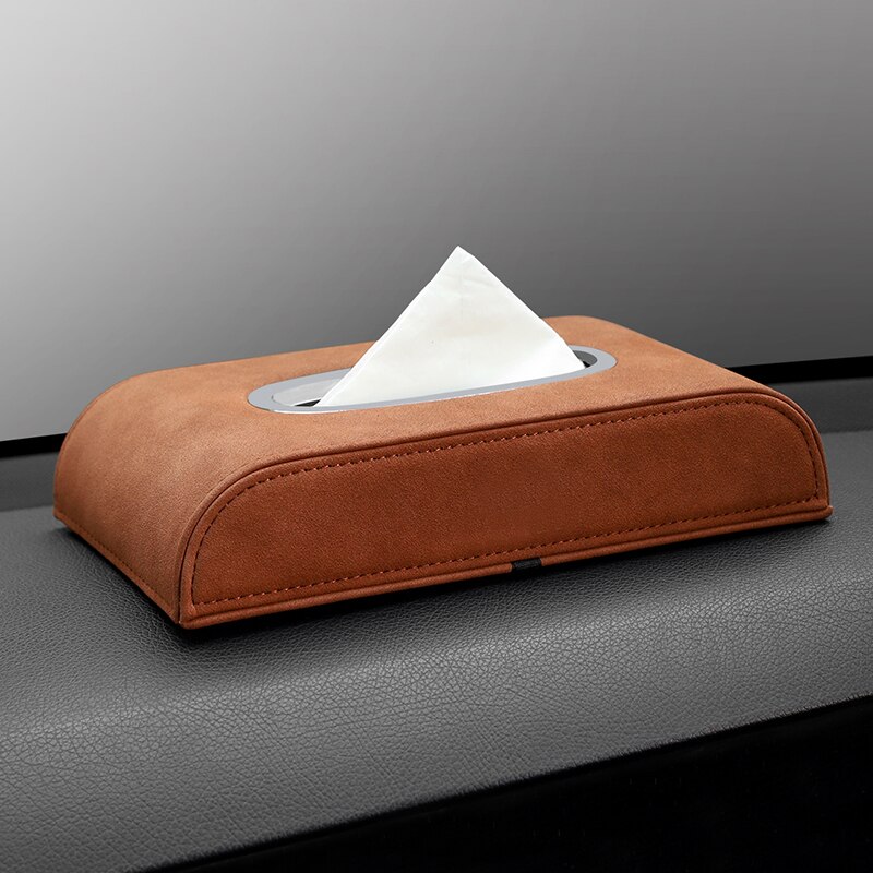 wood car square tissue box container black reusable tissue box cover leather dispenser Porta Papel Higienico napkin case EA60ZJ: Brown