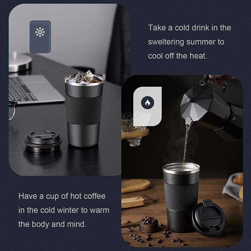 Travel Mug Reusable Insulated Coffee Cups Vacuum Insulation Stainless Steel Thermal Bottle for Cold Drinks 500Ml