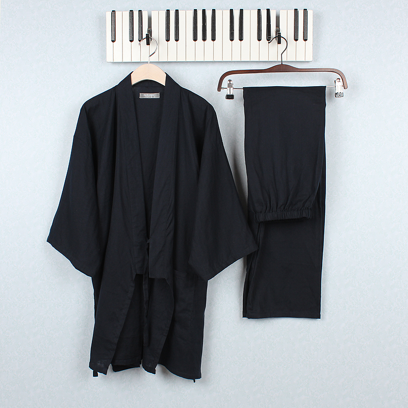 Pyjamas herr bomull kimono pyjamas dubbel gasväv svart nattkläder herr sovlounge pyjamasset herr pyjamas kimono