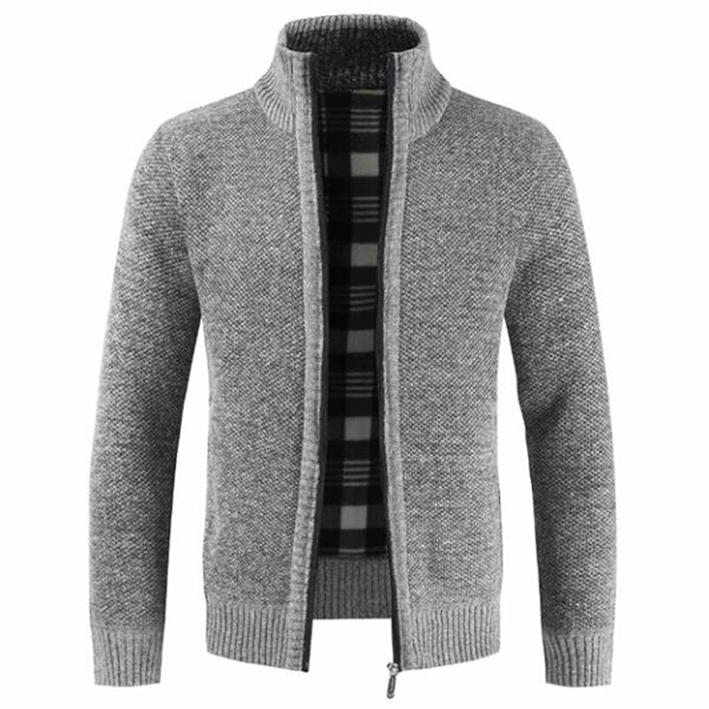 Höst vinter stickade jackor för män tröjor varm tjock tröja kofta kappor herrkläder fritidsstickat streetwear: Ljusgrått / L