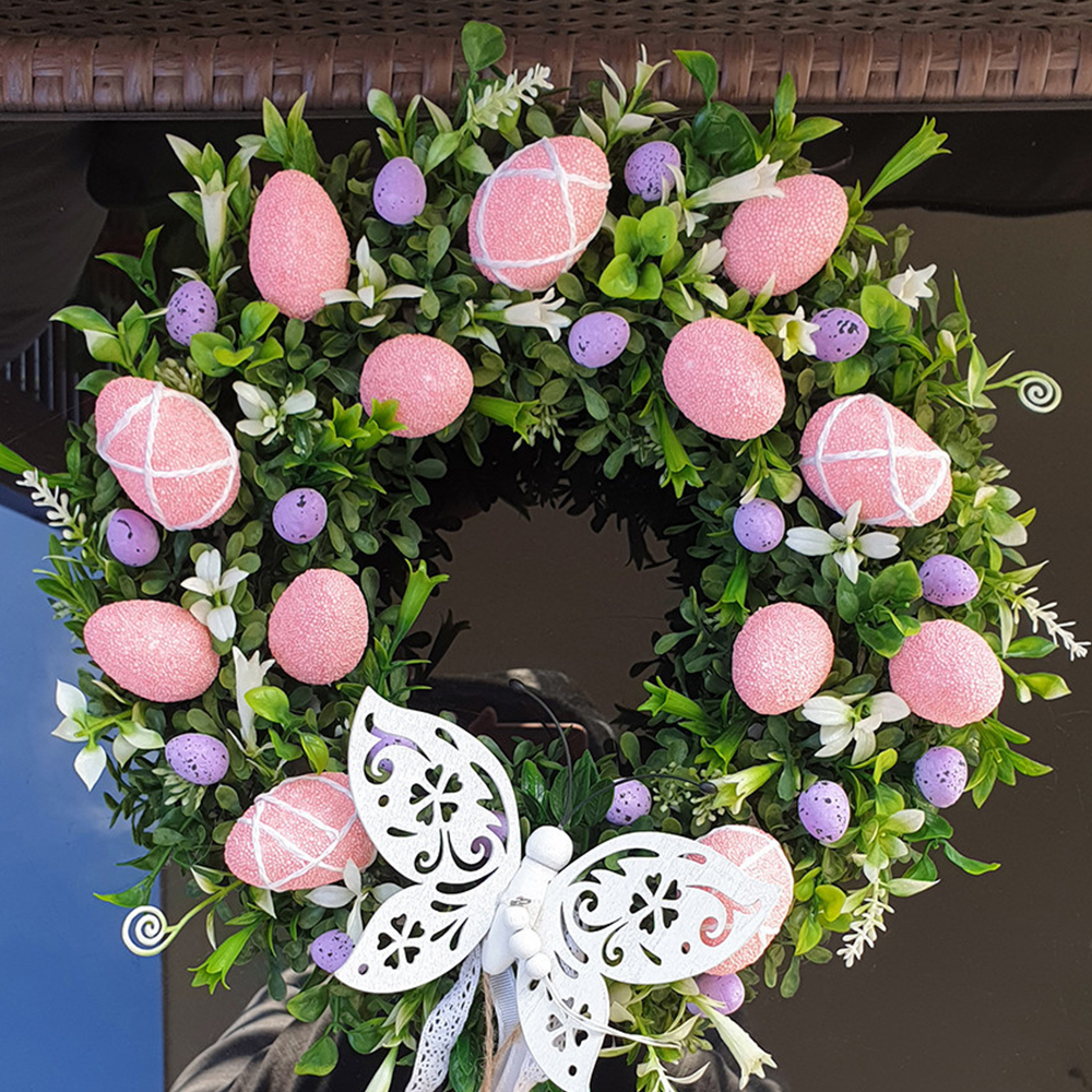 Corona de conejo de pascua 2D para puerta Delantera, decoración de conejo, guirnalda de Primavera de temporada, adorno, accesorio para decoración del hogar, acentos colgantes