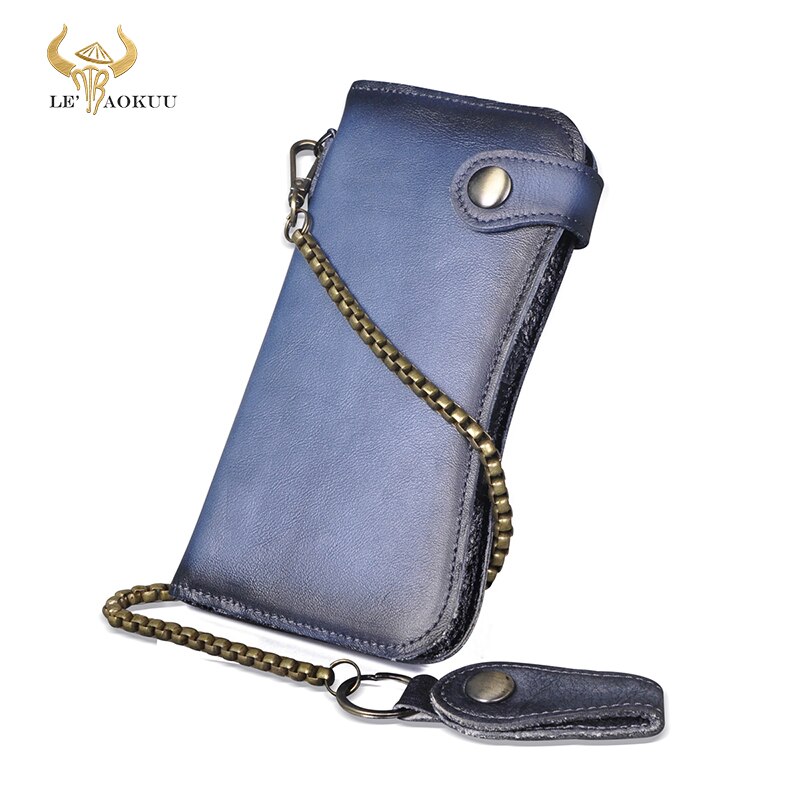 Moda bestiame uomo organizzatore in vera pelle Design Dargon tigre in rilievo libretto degli scacchi catena di ferro portafoglio borsa pochette borsa 1088-d: Blu