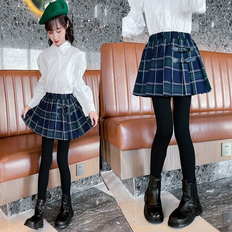Falda ajustada a cuadros para niñas, pantalones de uniforme JK para la escuela, Leggings con falda, primavera y otoño