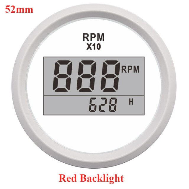 85mm REV Counter Car Boat tachometer + sensor Car Truck Tacho Marine RPM Meter with LCD Hourmeter 4000 RPM Red Backlight 12V/24V: White 52mm