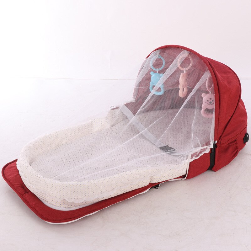 Baby seng til nyfødt bærbar rejse solbeskyttelse myggenet foldbar åndbar spædbarn sove kurv baby krybber: Rød