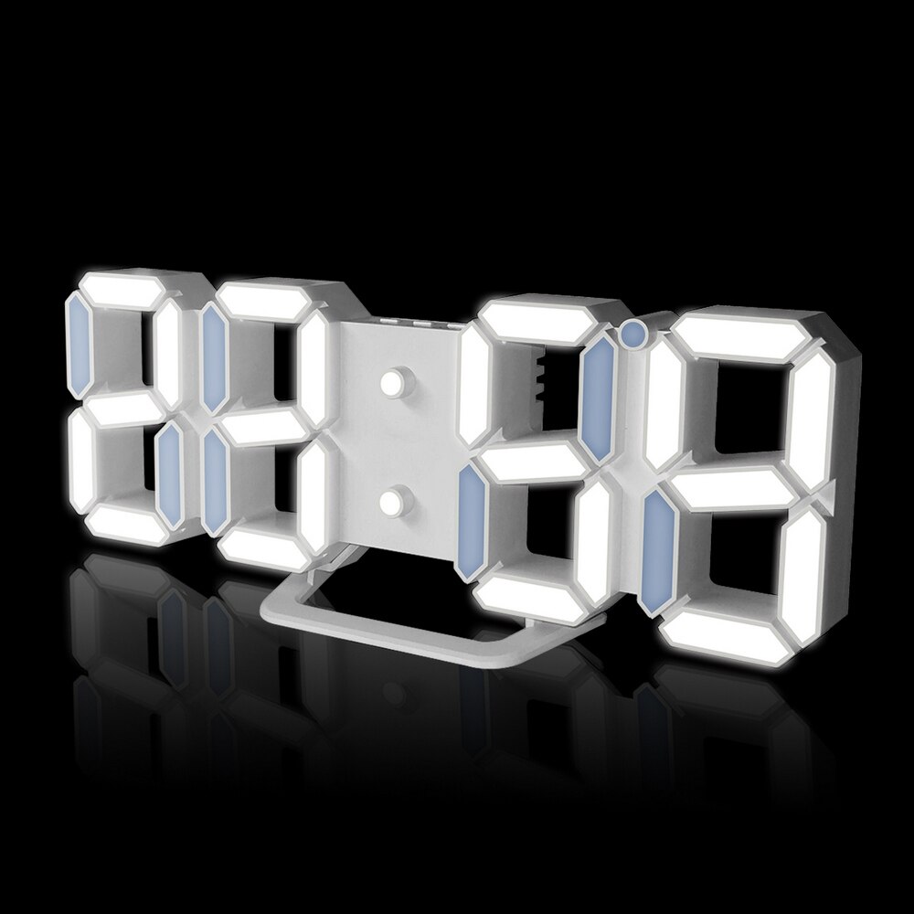 3D LED Digital Clock Electronic Alarm Clocks Three-Dimensional Wall Desk Clock Temperature Date Snooze Electronic Clock: White
