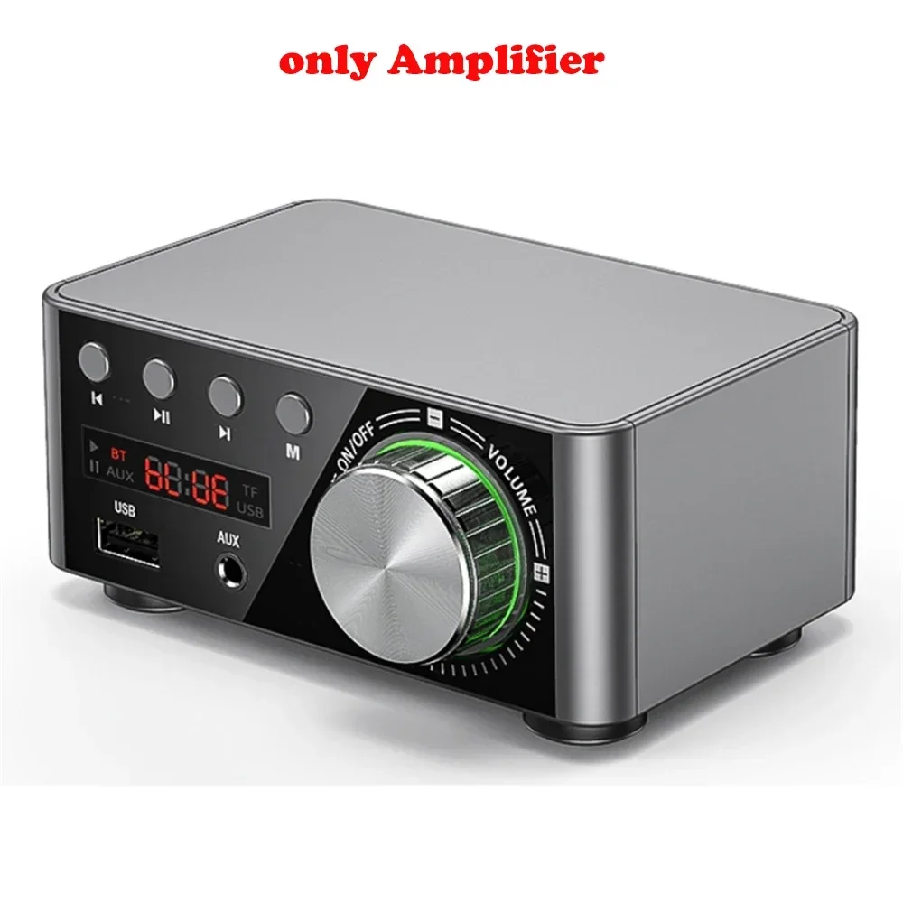 Mini Audio HiFi Bluetooth 5.0 Power Class D Amplifier 2.0 Channel Digital Amp 50W*2 Home Car Marine Audio USB AUX IN: Silver