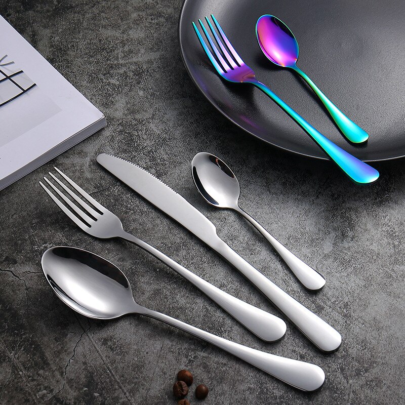 24 PCS Black Western Stainless Steel Dinnerware Cutlery Set Fork Knife Spoon Flatware Silverware Set Tableware Set