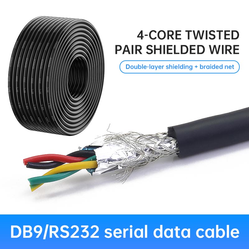 1 Meter Soft Pure Copper 4 Pin Twisted Pair Shielded Cable 4*0.3/0.5/1 Square Drag Chain Wire Cord RS232/485 Serial Port Line