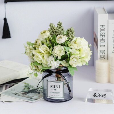 Nordic Lass Fles Charmante Rose Bloem Gerbera Daisy Voor Bruiloft Woonaccessoires Decoratie Room Decor: green