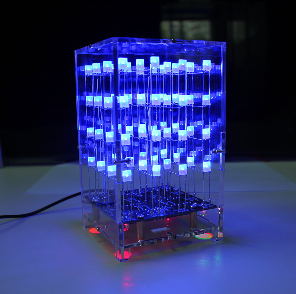 Kit de cubo de luz de colores 4x4x4, MCU 3d4, producción de bricolaje electrónico, luz led antiniebla azul, piezas de repuesto hechas a mano con carcasa acrílica
