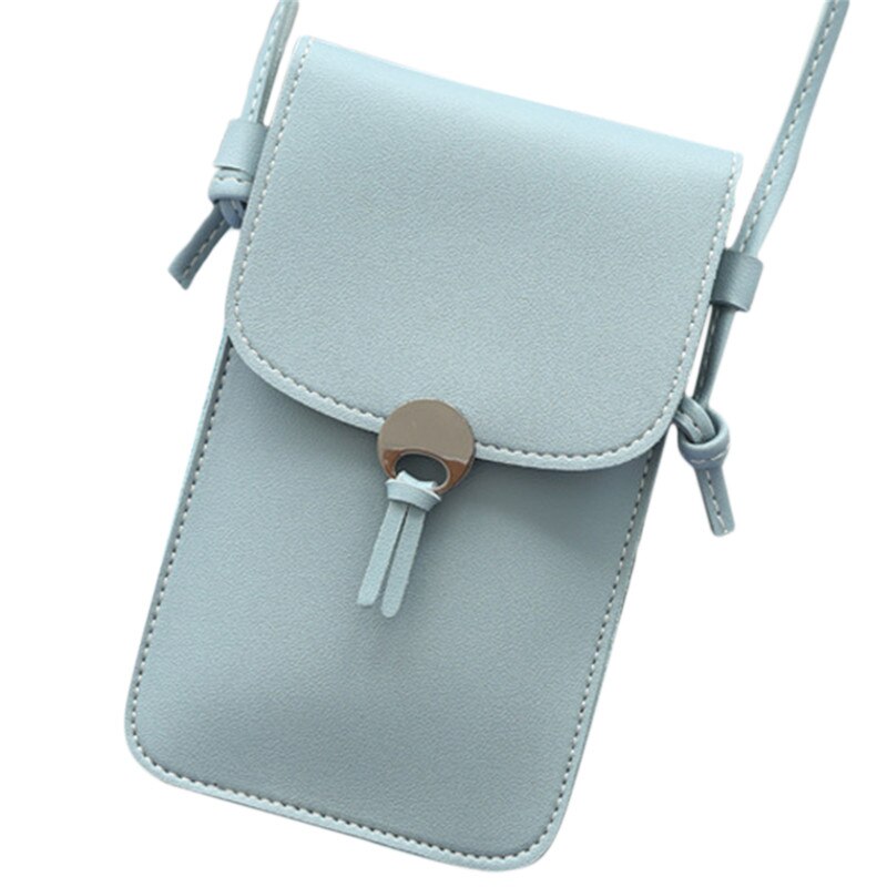Effen Kleur Dames Touch Screen Mobiele Telefoon Tas Schouder Messenger Bag Mode Alle-Wedstrijd Schattige Kleine Tassen: Gray Blue