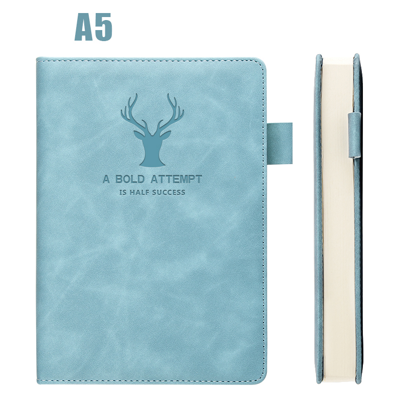 360 Pages Super Thick Wax Sense Leather A5 Notebook Business Office Daily Work Notebook NotebookS Free Portrayal Company Logo: Light blue（With deer head）