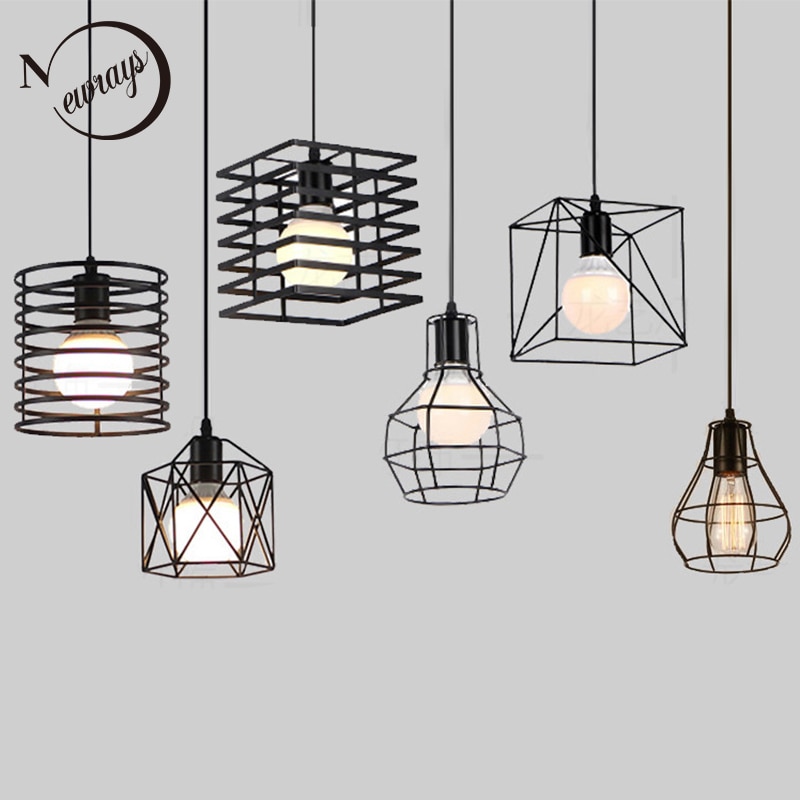 Retro industriel geometrisk sort led jern pendellamper indendørs belysning korridor restaurant soveværelse sengekasse hængelampe