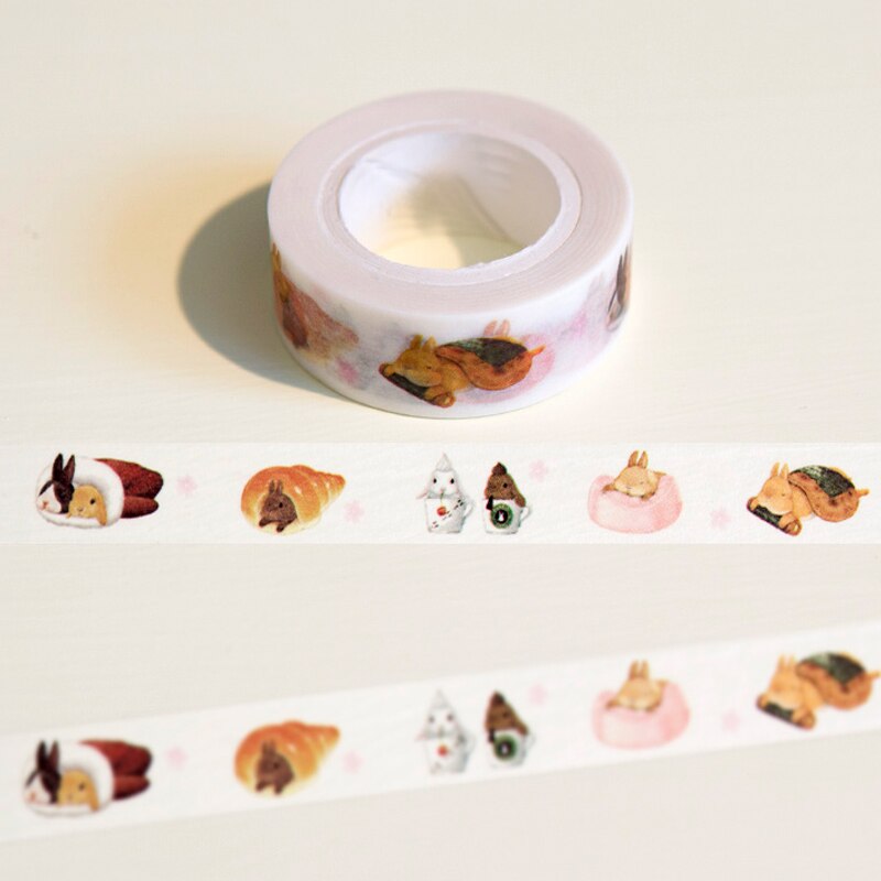 1pcs 1.5cm*10m Cute Lazy Rabbit Washi Tapa Diy Decoration Scrapbooking Planner Masking Tape Adhesive stationery