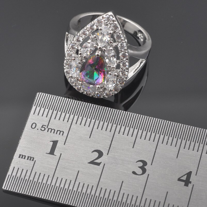 Braut Schmuck setzt frauen Hochzeit Silber Farbe Zirkonia Kristall Ring Halskette Und Ohrringe einstellen QZ0573