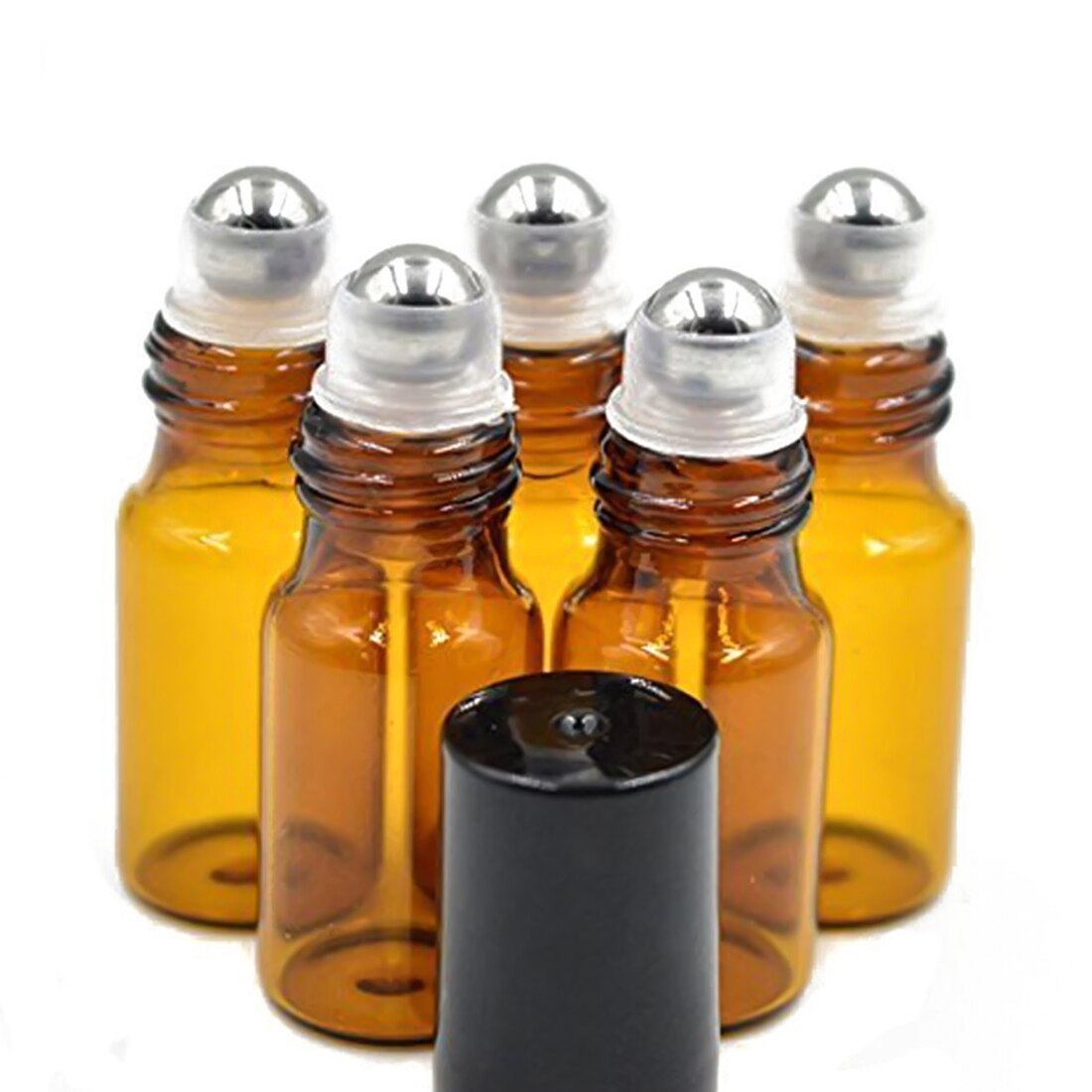 5Ml Lege Bruin Glas Roll-On Flessen Met Rvs Roller Ballen En Black Cap Voor Essentiële Olie parfums Lippenbalsems