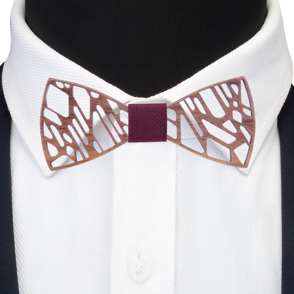 noyer en bois nœud papillon hommes irrégulier Floral creux sculpté bois noeud papillon costume Shrit robe de mariée accessoires Grvata cravate