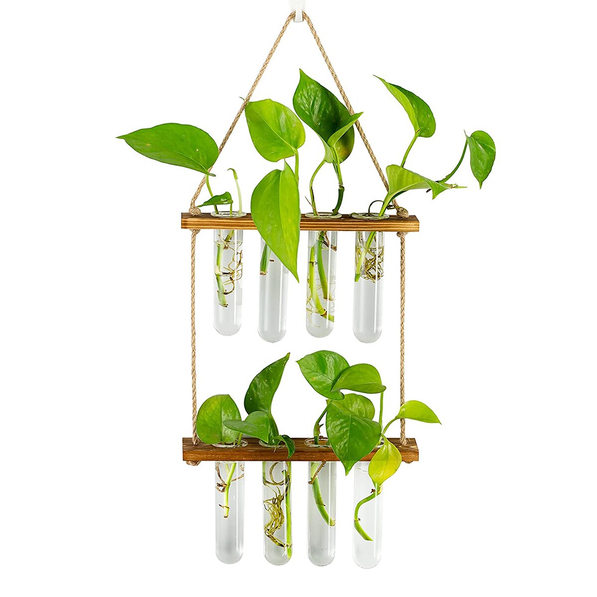 Ins – jardinière murale en verre, Terrarium, Vase avec support de Tube à essai en bois pour la Propagation de plantes hydroponiques: Double-layer Retro