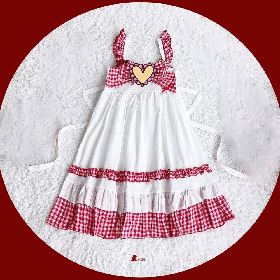 Yuipo Japanse Lolita Jsk Jurk Gagley Landelijke Stijl Verstoorde Strik Kawaii Kant Frilled Zachte Meisje Sling Jurk Kawaii Kleding: Default Title