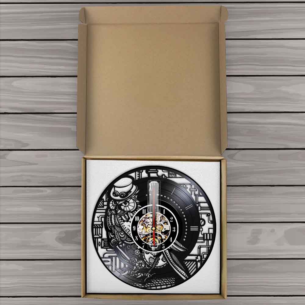 Steampunk ugle vinyl rekord led let væg ur ornamenter ur gear og tandhjul væg ur lavet af ægte vinyl plade