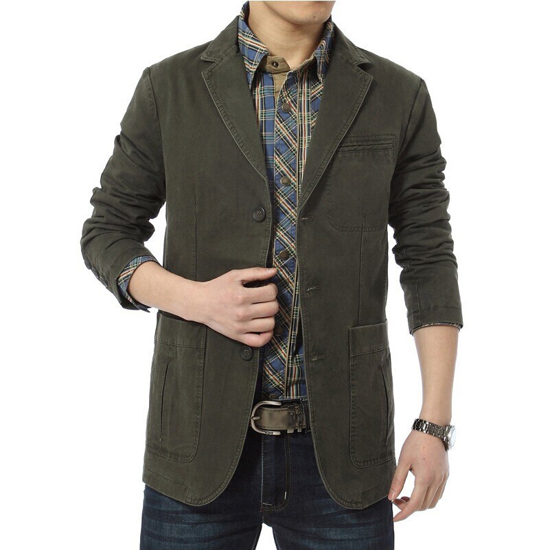 Blazers Men Suit Jackets Men's Slim Fit Cotton Denim Jackets Parkas Army Green Khaki Outdoors Outwear Coat Large Size M- 4XL: Army green / 4XL