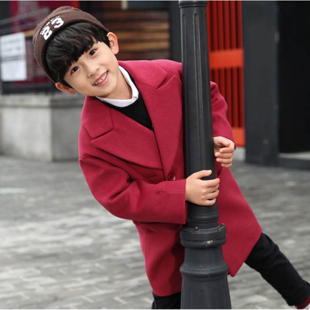 Zimowa wełna i kurtka z tkanin mieszanych dla chłopców nowość 2022 wersja koreańska moda zagęścić średniej długości odzież dziecięca w stylu zachodnim