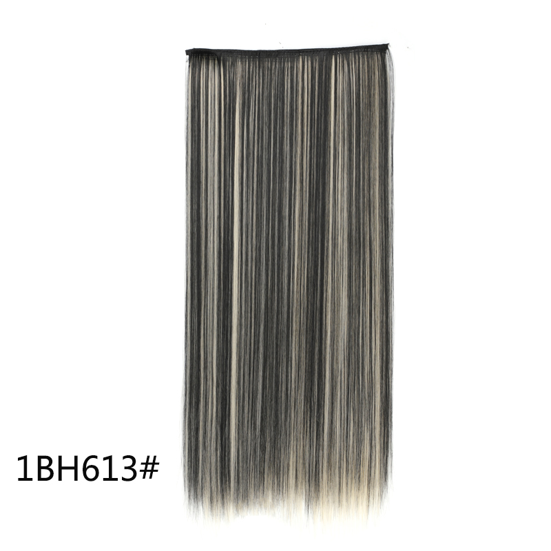 Extensiones de cabello invisibles de una pieza con 5 clips sintético, postizo largo y recto de 24 pulgadas resistente al calor para mujeres: 1B/27HL