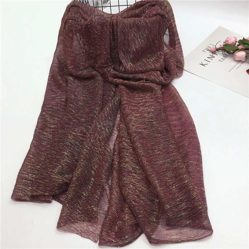 Largo pañuelo islámico para la cabeza para mujer, hiyab musulmán de 75x180cm, a la , con brillo arrugado, chales lisos