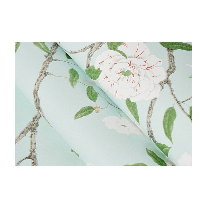 American Country Pastoral Wallpaper Green Color Hipster Artistic Light Blue Bedroom Background of Television in the Drawing Room