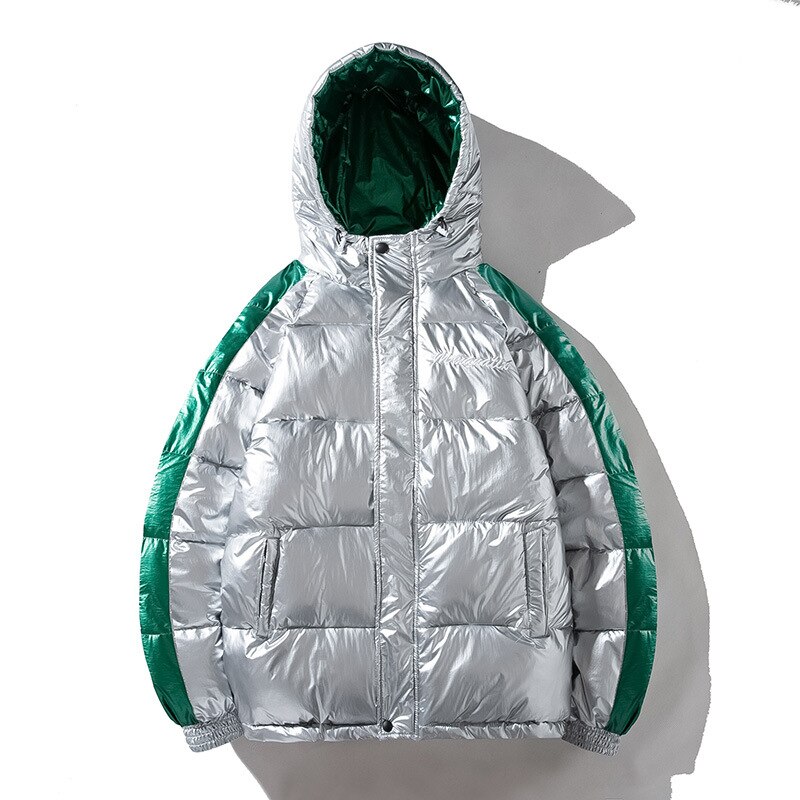 Vinter män jacka tjock varma parka jackor silver ljus glänsande bröd kappa ung huva tjock jacka ytterkläder  ,ga517: Silver- / Xxl