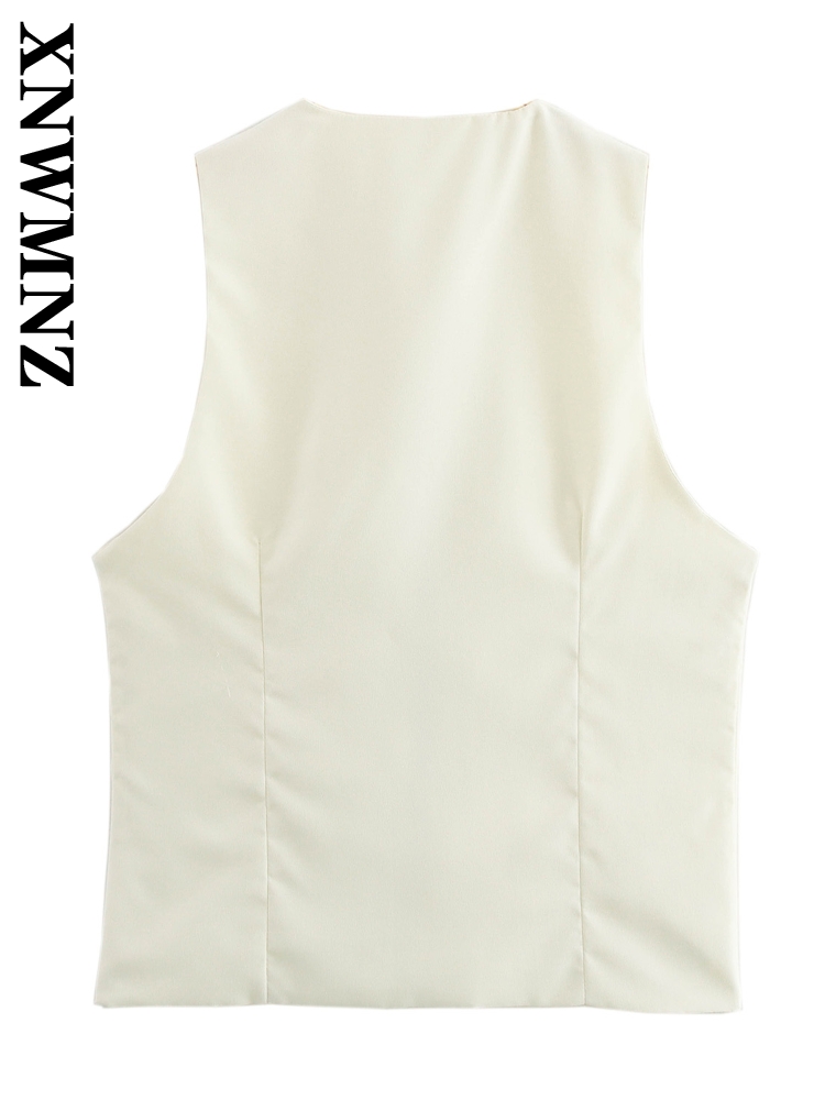 Xnwmnz forårs- og dame-sofistikeret vest klassisk efterårs- og dame-ærmeløs top med flæser, normal pasform, v-kravevest