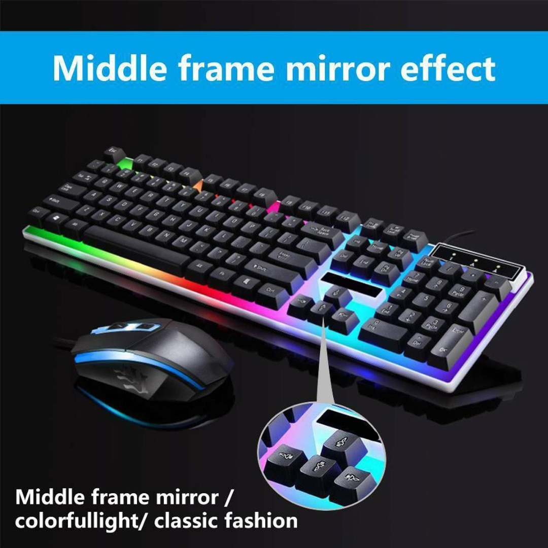 Pohiks USB Wired Gaming Keyboard Mouse Set with Rainbow LED Compatible for PC Laptop PS3 PS4 USB Computer Mouse Gamer Mice