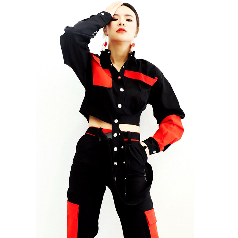 Hip Hop Costumes Female Jazz Team Performance Clothing Adults Street Dancing Stage Wear Loose Overalls Suit Rave Outfits DN4647