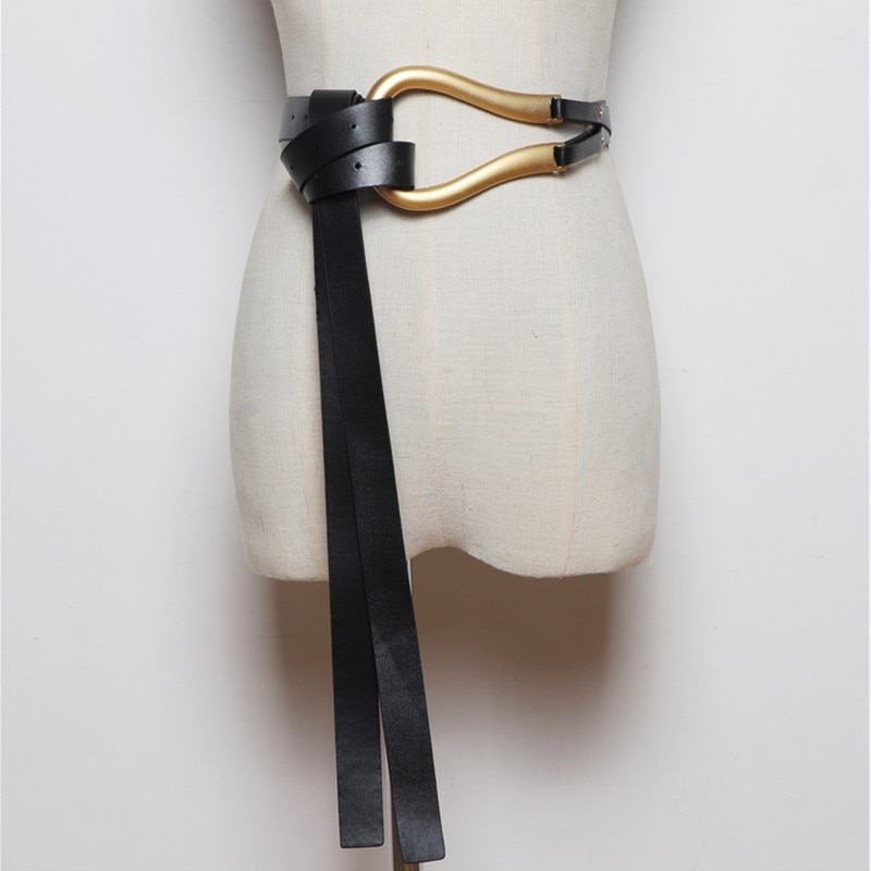 soft faux lederen riemen persoonlijkheid grote legering gesp dunne dubbele laag broeksbanden shirt geknoopt riem lange bandjes