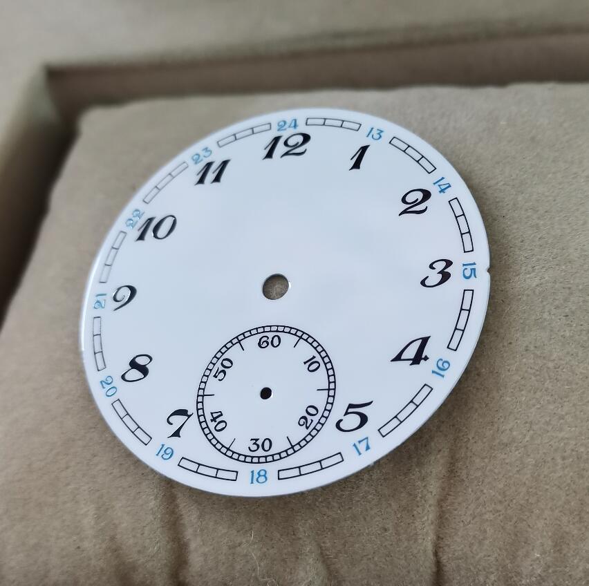 Watch parts watch accessories 39mm White enamel Watch dial black Big numbers Blue 24-hour small number second hand At 6 o'cloc