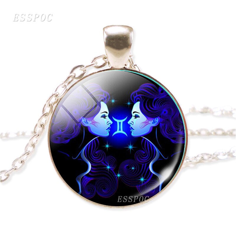 Twelve Constellation Chain Necklace Glass Alloy Zodiac Sign Pendant Necklace Charm Jewelry for Women: Gemini