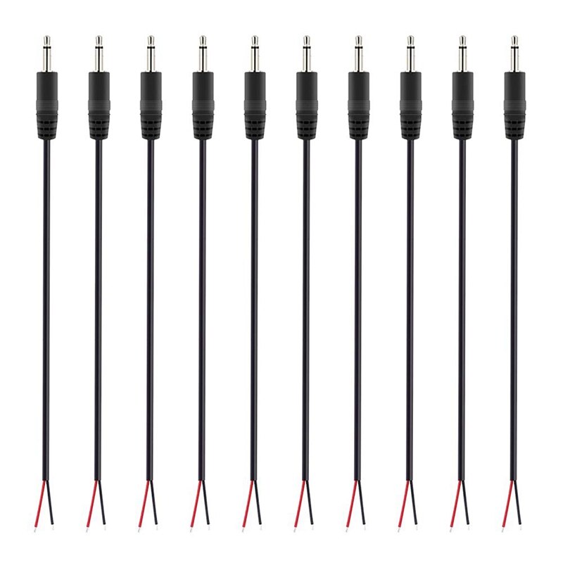 Plugue macho de substituição para fio, plugue macho sem fio aberto ts 2 polegadas 1/8 polegadas 3.5mm conector plugue conector de cabo de áudio e reparo com 10 peças: Default Title