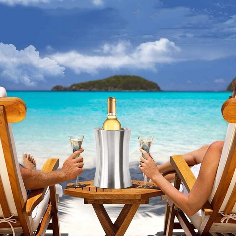 Stainless Steel Double Wall Wine Cooler Bucket, Keeps Cold for Hours Wine Cooler Chiller Champagne Beer Ice Bucket: Default Title