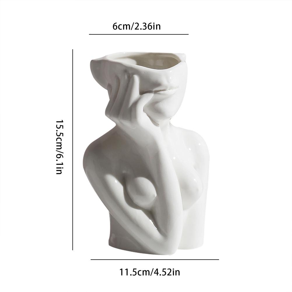 Ceramic Human Face Flower Vase Art Creatrive Sculpture Human Head Abstract Plant Flower Pot Home Decor Arrangement: B