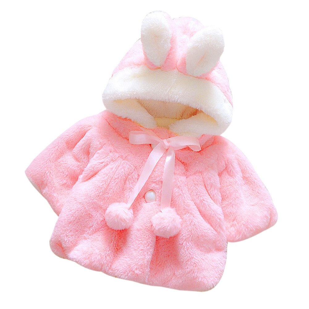 Lovely Faux Fur Coats For Baby Girls Autumn Winter Rabbit Ears Clothing Child Wool Outwear Little Girl Ball Shawl Kids Costume: 24M