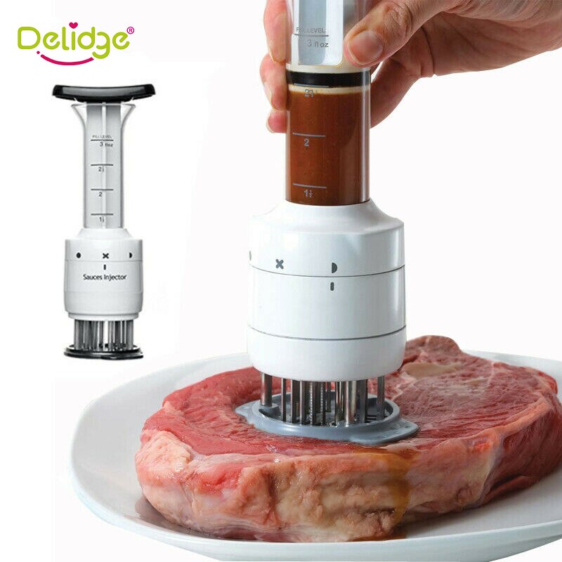 Vleesvermalser Tool Met Scherpe Roestvrijstalen Naald Blade Smaak Marinade Vlees Injector Spuit Voor Tenderizing Steak