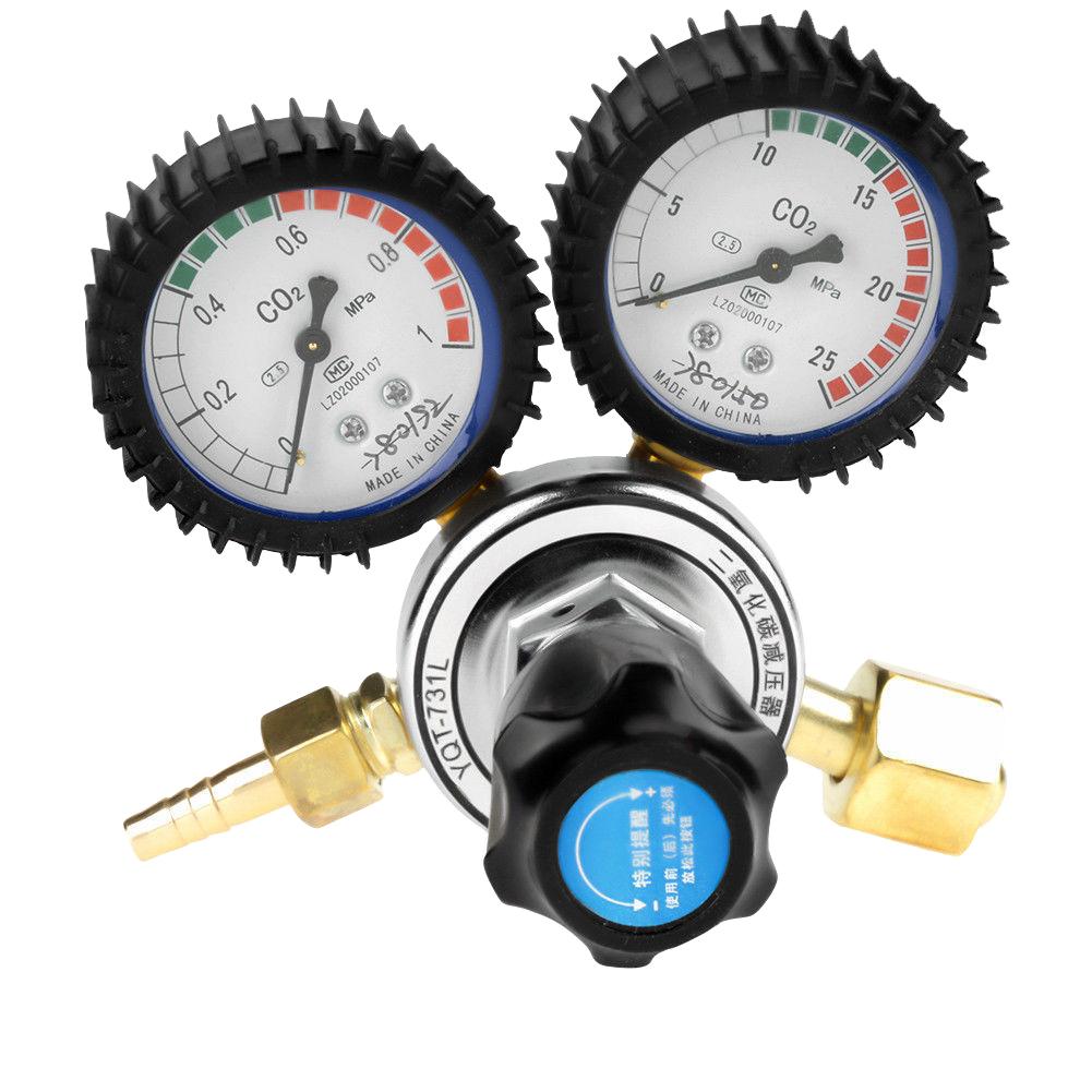 CO2 Gas Bottle Regulator Carbon Dioxide Welding Pressure Reducer Valve Gas Gauge For Beverage Beer W21.8 Double Gauge Regulator